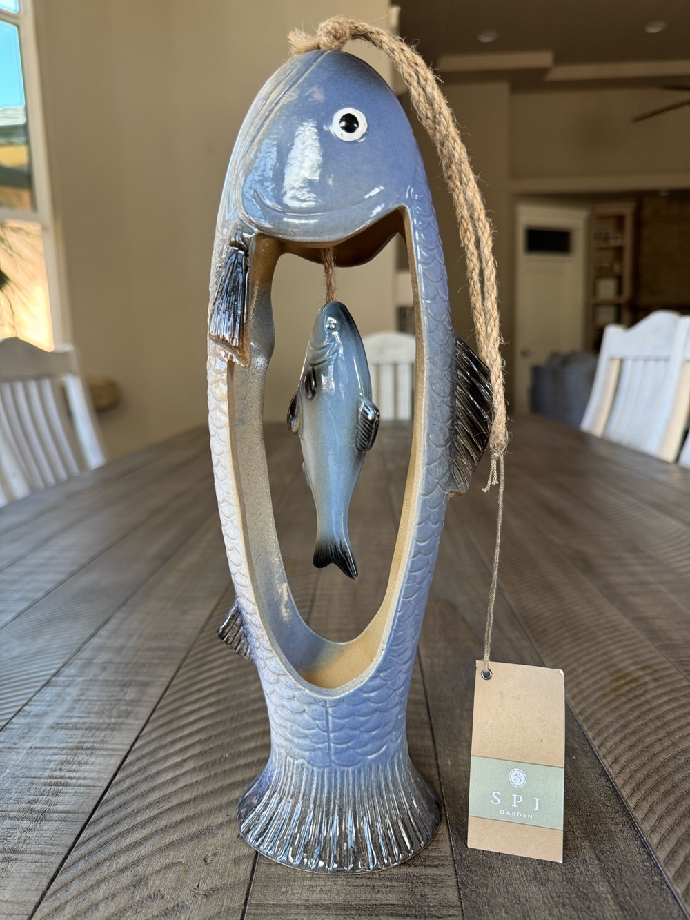 SPI Garden Blue Ceramic Fish Wind Chime - Coastal Outdoor Hanging Accent (NWT)